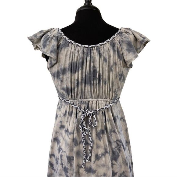 RXB Gray Flutter Sleeve Tie Dye Mini Dress Sz S - Picture 8 of 12